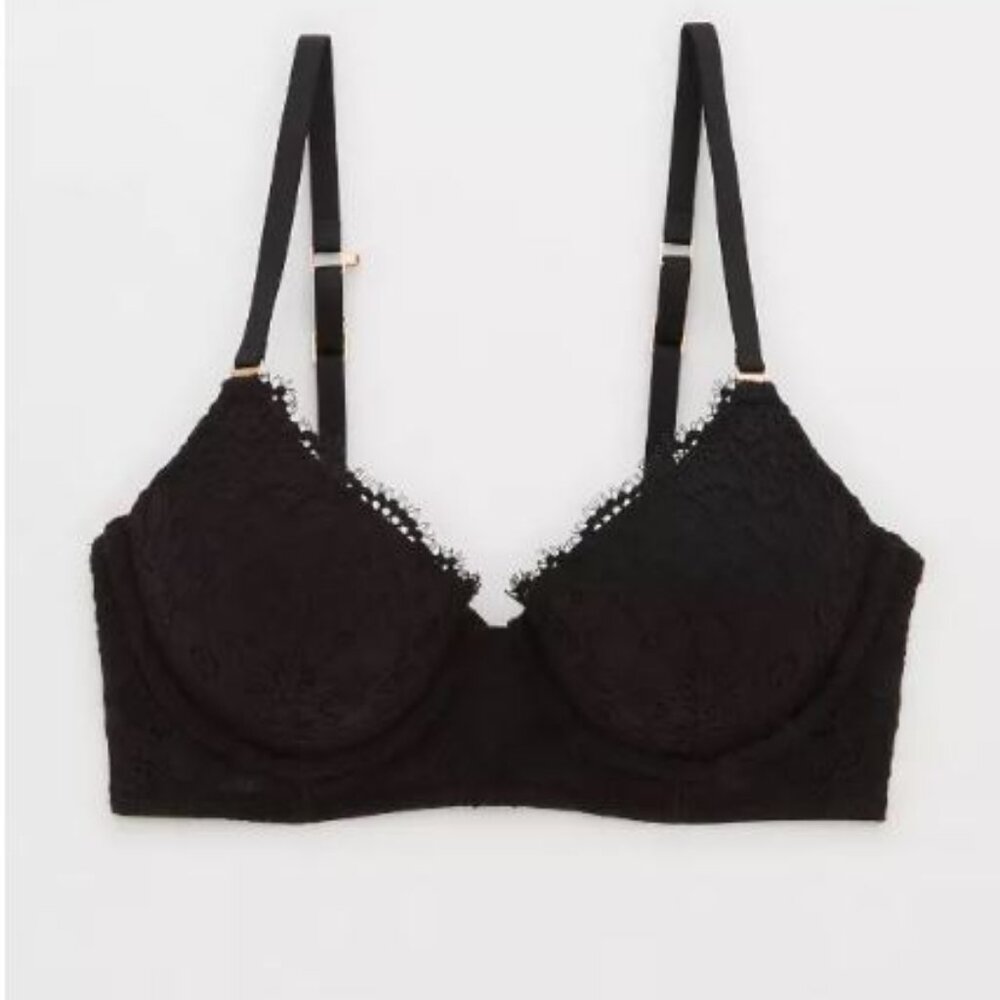 Aerie Show Off Eyelash Lace Plunge Push Up Bra